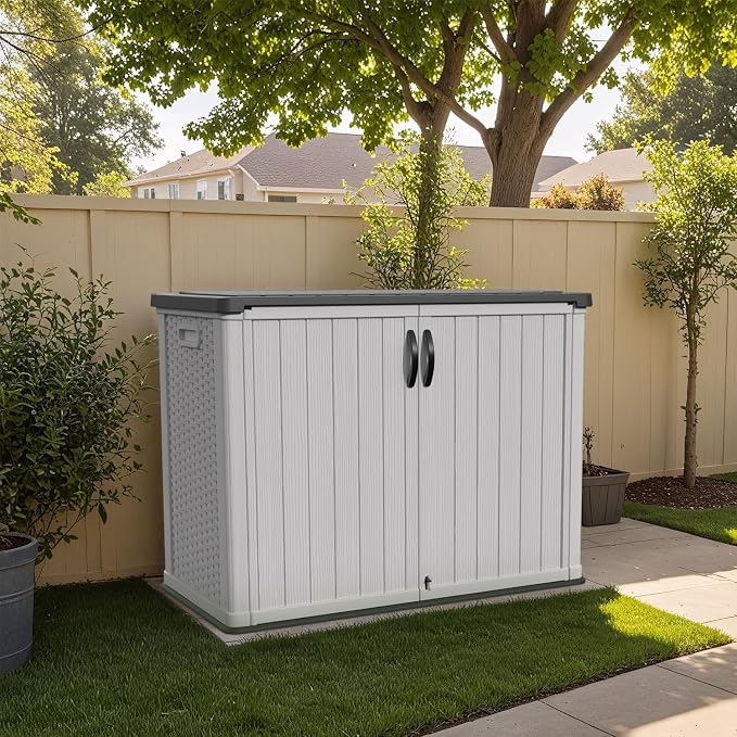 Patiowell 26 Cu.ft Plastic Outdoor Storage Cabinet, Lockable Waterproof Horizotal Storage Shed, Tool Box for Patio, Garden Tools, Garbage Cans, Pool Supplies, Easy Assembly, White(Not Include Shelves) - Image 2