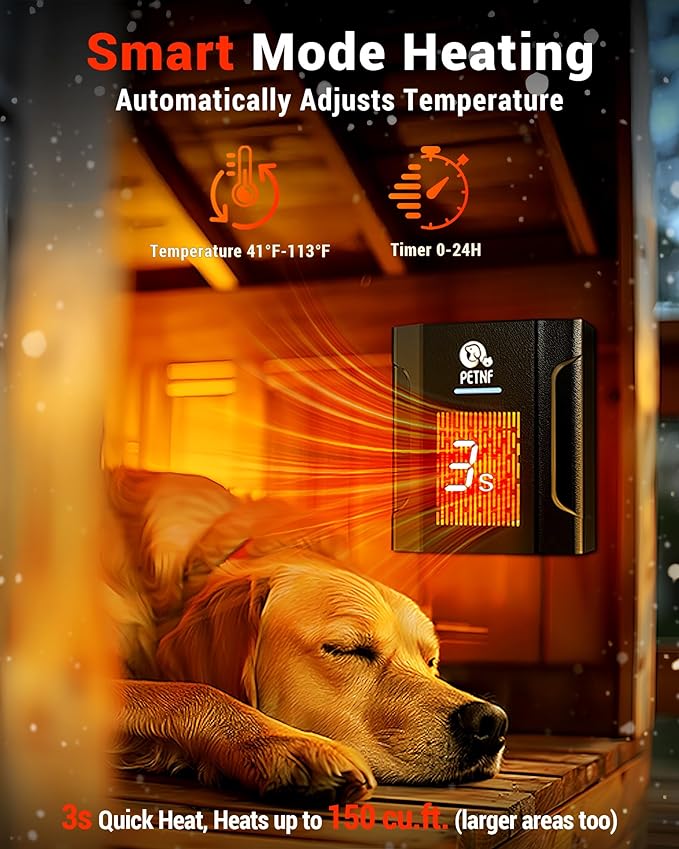 Dog House Heater – 45℉ to 113℉ Thermostat Controlled Pet House Heater with Wifi Remote App Control 300W Fast Heating Energy Saving Eco Mode Safe for Outside Dog House Winter Chicken Coop