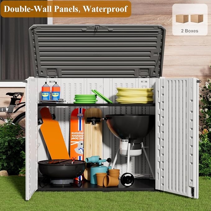 ZZM 4x3FT Heavy-Duty Outdoor Storage Shed | 34 Cu.Ft Waterproof Resin Cabinet with Double-Wall | UV-Resistant & Lockable for Garden Tools, Bikes, Patio Furniture (Wood Grain Texture) - Image 2