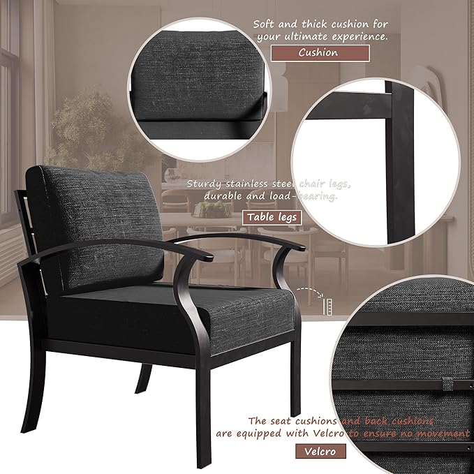 Patio Furniture Set 6-Piece Aluminum Armrest Sofa, All-Weather Patio Conversation Set with Tempered Glass Top Table & Removable Sponge Cushions for Backyard Poolside