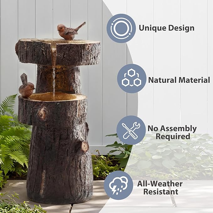 22.4" Tall Outdoor Water Fountain, 2 Tier Cascading Bowls and Stacked Water Fountain with LED Lights, for Yard Décor, Backyard, Patio and Deck (22.4'')