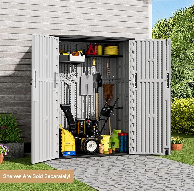 KINYING Outdoor Vertical Storage Shed,57 Cu.ft Outdoor Storage Cabinet Waterproof,Resin Sheds & Outdoor Storage for Garden,Patio,Backyard,Lockable (Grey Color) - Image 4