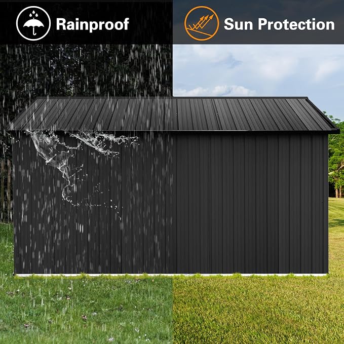 10x12 FT Outdoor Storage Shed, Large Metal Garden Shed with Window & Hinged Door, Upgraded Outside Tool Shed with Foldable Worktable & 2 Shelves, Waterproof Storage Building for Backyard, Black - Image 6