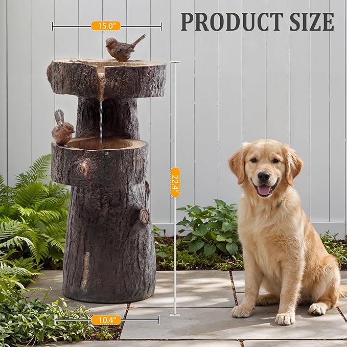 22.4" Tall Outdoor Water Fountain, 2 Tier Cascading Bowls and Stacked Water Fountain with LED Lights, for Yard Décor, Backyard, Patio and Deck (22.4'')