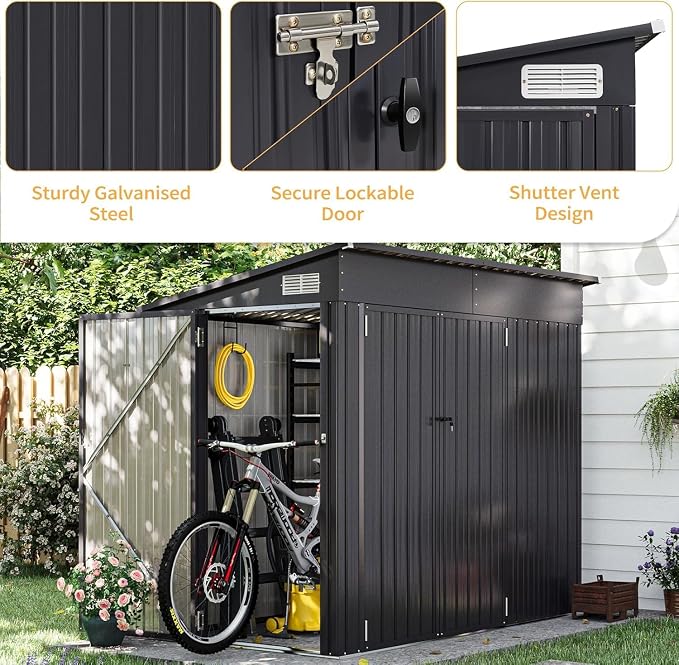 Aoxun 4' x 8' Shed Outdoor Storage Shed with Triple Lockable Door Metal Storage Cabinet with Slopping Roof for Tools Bicycles Storage for Garden, Patio, Courtyard - Image 5