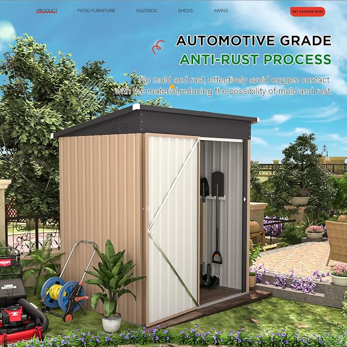 AECOJOY 5' x 3' Outdoor Storage Shed, Small 3x5 Metal Sheds & Outdoor Storage Clearance Steel Yard Shed kit with Lockable Door, Utility and Tool Storage Garden Shed for Backyard, Patio and Outside use - Image 5