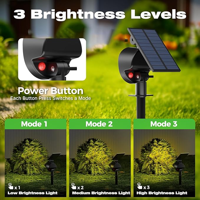 nipify 2 Pack Solar Spot Lights Outdoor Waterproof with 3 Modes, Solar Spotlight Light for Outside Yard Landscape Lighting Pathway Lights Wall,Warm White