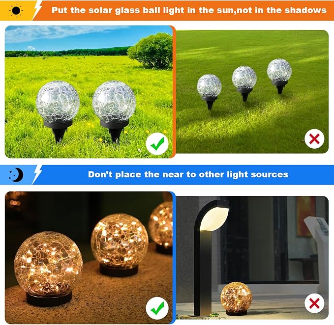 MLKNK Solar Globe Lights Outdoor Waterproof-Solar Balls-Solar Garden Lights-Orbs for Outside 6 Pack Cracked Glass Ball for Lawn Patio Yard Backyard Decorations - Image 5