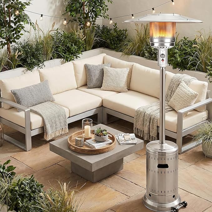 50,000 BTU Outdoor Propane Patio Heater with Wheels – All-Stainless Steel Gas Heater, Weighted Base, Easy Ignition & Safety Tilt Shut-Off for Patio, Backyard, Garden & Commercial Use