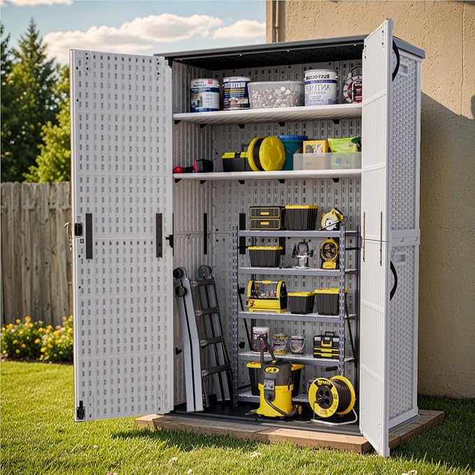 Patiowell Shelf of Plastic Outdoor Storage Cabinet, 26/50 Cu Ft Lockable Outdoor Storage Shed Waterproof Patio Tools Storage Box (2 Shelves),White - Image 4