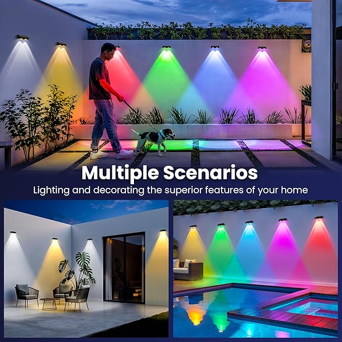 Solar Fence Lights Outdoor,50 LM 11 Modes & 9 Colors Solar Lights with Brighter LED Focus Lens Waterproof IP65 for Wall Backyard Deck Patio Porch Step Railings Pool Decor（20 Pack）