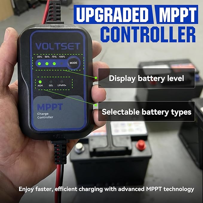 Voltset Solar Panel Kit 20W 12V with MPPT Controller, Solar Battery Trickle Charger Maintainer, Waterproof Solar Panel with Adjustable Mount Bracket for Boat RV Motorcycle Marine - Image 2