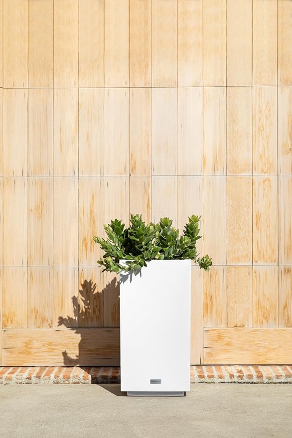 Veradek Block Series Pedestal Planter - Tall Planter for Indoor or Outdoor Front Porch | All-Weather Use with Removable Insert Bucket | Modern Décor for Flowers, Tall Trees, Faux Plants