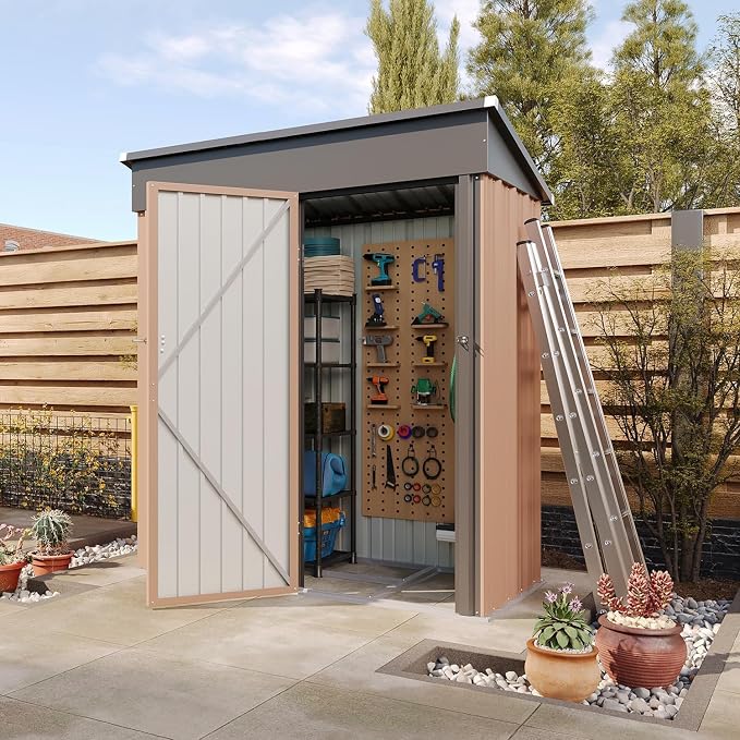 Aoxun 5' x3 ' Outdoor Metal Storage Shed with Galvanized Steel Base, Heavy-Duty Garden Tool Shed for Patio, Lawn, and Garden, Brown by Aoxun
