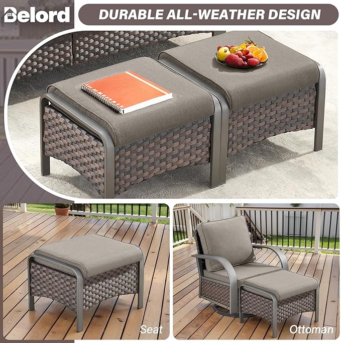 Belord 4 Pieces Wicker Patio Furniture Set Outdoor Patio Chairs with Ottomans All Weather Rattan Outdoor High Back Deep Seating Furniture for Porch Deck Sunroom Backyard