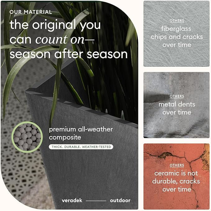 Veradek V-Resin Indoor/Outdoor Taper Planter (Gray, 26 inch - 2 Pack with 2 Saucer Trays)