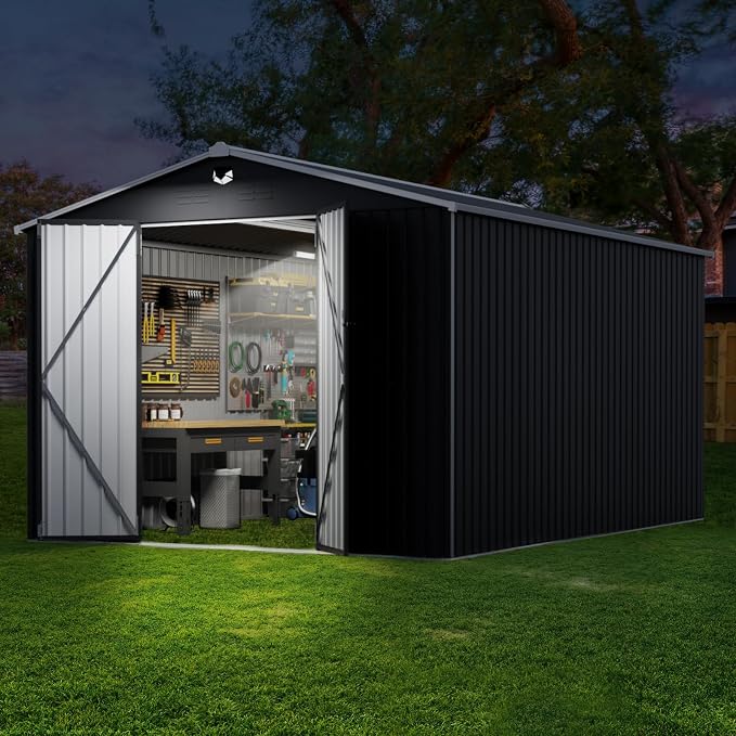 10x14 FT Outdoor Storage Shed,Metal Tool Sheds,Waterproof Outside Storage Shed,Large Storage Building with Lockable Door - Image 9