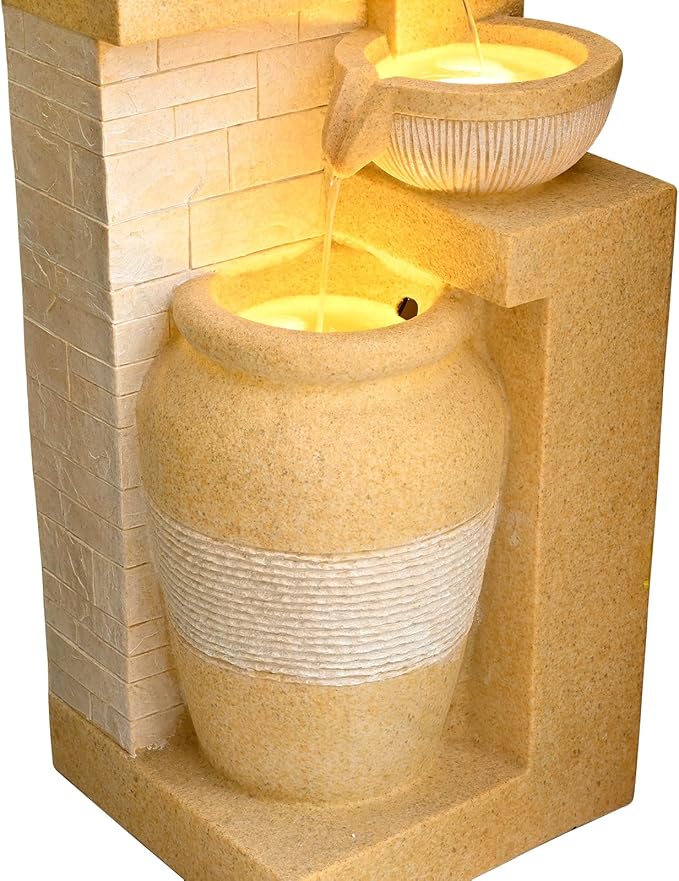 42.52" Outdoor Garden Water Fountain with Lights 4 Tiers Cascading Large Waterfall Floor Standing Fountain for Patio, Backyard, Deck, Porch and Home Art Decor