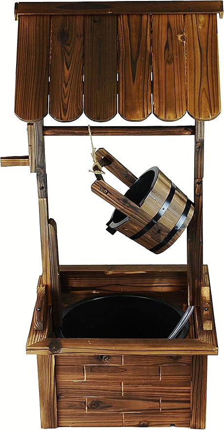 Wishing Well Wood Outdoor Patio Water Fountain with Pump