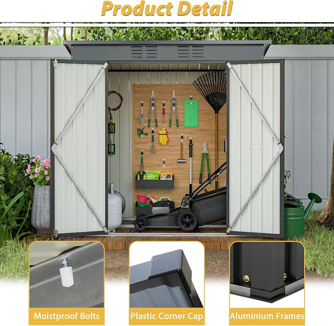 YOPTO 6x4 FT Outdoor Storage Shed,Metal Heavy-Duty Tool Shed with Hinged Door and Padlock,Waterproof Garden Shed W/Vents,All Weather,Foldable House for Garden Backyard,Lawn,Black - Image 9