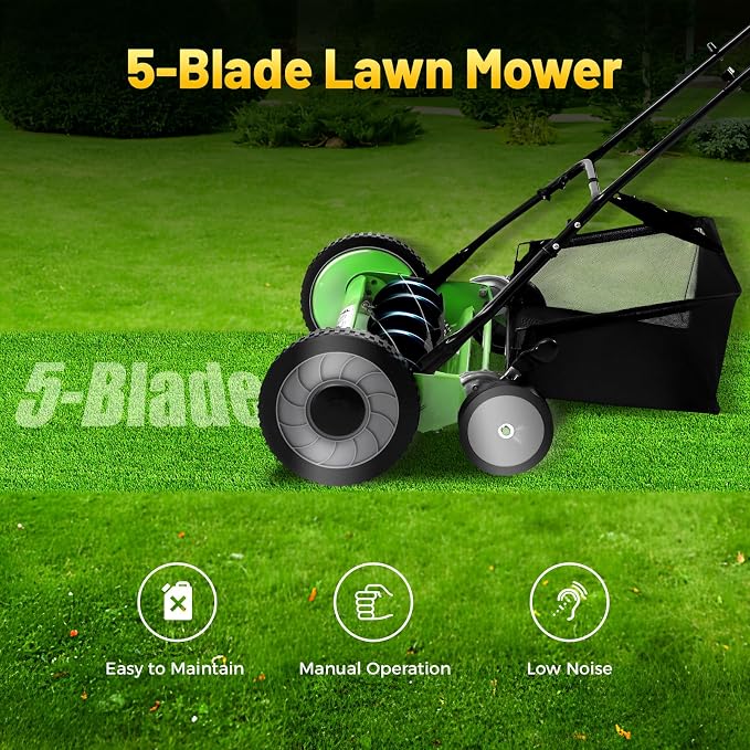 20-Inch Manual Lawn Mower Push Reel Manual Grass Cutter for Small to Medium Lawns, Lightweight & Easy to Maneuver, Eco-Friendly and Quiet Operation - Image 4