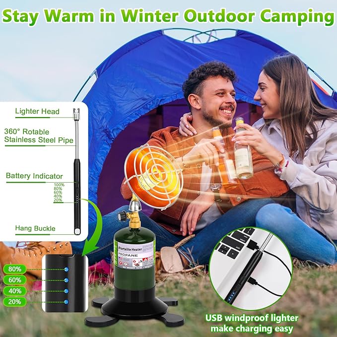 Portable Propane Heater for Outdoor Camping - Cordless Space Patio Heater with Control Valve & Foldable Tank Holder, Tent Heater for Winter Hiking Ice Fishing Hunting