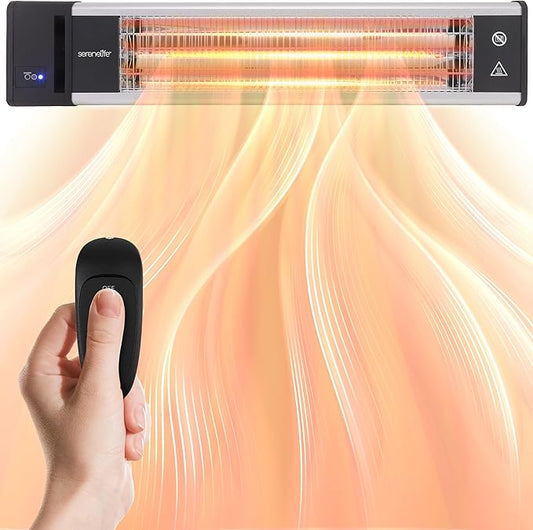 SereneLife Infrared Patio Heater, 1500W, IP65 Approved, Odorless, Wall-Mounted Heater with Remote, Indoor/Outdoor for Patio, Restaurant, Backyard, Garage, Decks