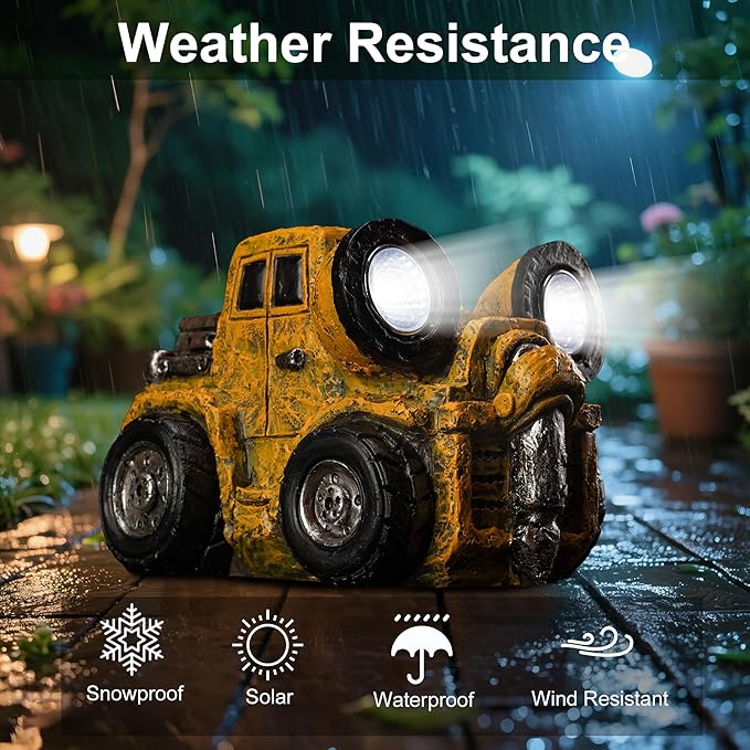 Garden Statue Outdoor Construction Truck Decor with Solar Light Decoration for Yard Patio Lawn Vintage Engineering Decor Gifts for Men