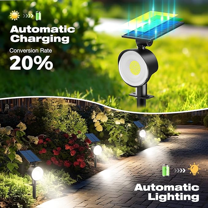 nipify 1 Pack Solar Spot Lights Outdoor Waterproof with 3 Modes, Solar Spotlight Light for Outside Yard Landscape Lighting Pathway Lights Wall, Cool White
