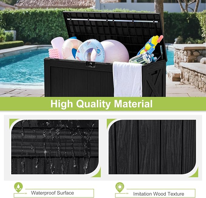 Greesum 120 Gallon Deck Box, Resin Outdoor Storage Container for Patio Furniture, Garden Tools, Pool Accessories, Weatherproof, Lockable, Black - Image 4