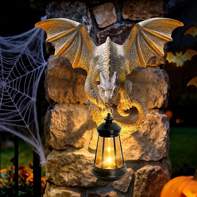 Dragon Tree Hugger Garden Statue - Resin Dragon Figurine Wall Hanger Sculptures Decor with Solar Lantern Lights, Outdoor Waterproof for Balcony Wall Porch Yard, Gifts for Mom Women Grandma Birthday