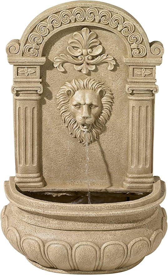 Royal Lion Face 31" High Large Italian Indoor Outdoor Decor Sand Stone Wall Fountain Basin Statue Water Feature for Outside Garden Patio Yard Backyard Porch Deck Relaxation - John Timberland