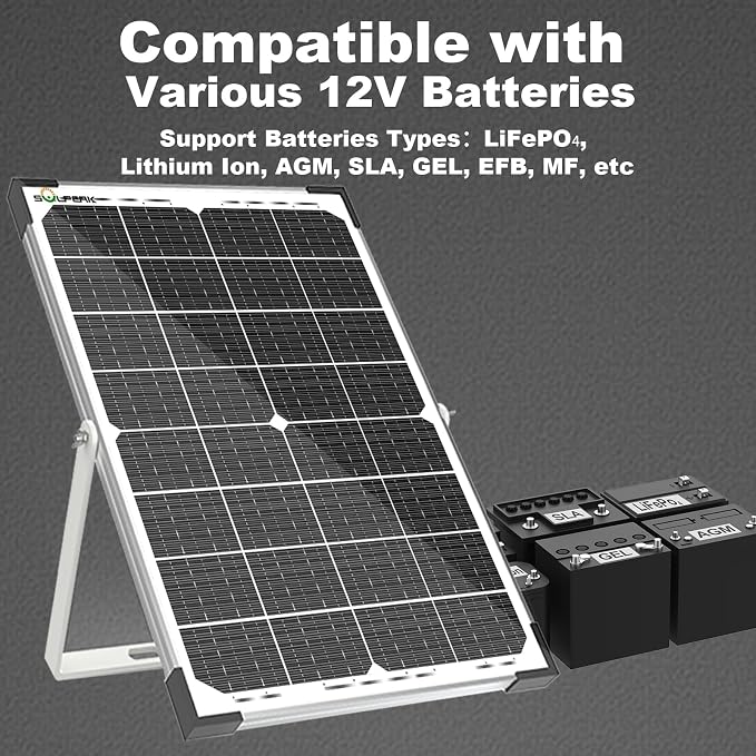 SOLPERK 30W Solar Battery Charger Solar Battery Maintainer + Upgrade 10A MPPT Charge Controller + Adjustable Mount Bracket for Car RV Boat Motorcycle，12V Waterproof Solar Panel Kit Trickle Charging - Image 3