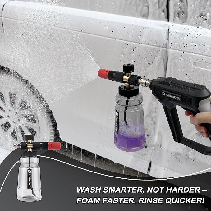 Raincovo Foam Cannon Wide Mouth for Pressure Washer, Thick Snow Foam Lance for Car Wash, Adjustable Soap Cannon with 1/4 Inch Quick Connector, Additional 1.1mm Orifice Nozzle - Image 8