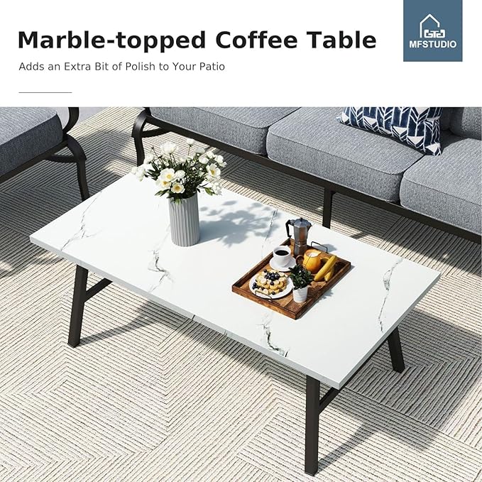 MFSTUDIO 4 Pieces Patio Conversation Sets(5 Seat),Outdoor Metal Furniture Sofas with 1 Loveseat(3 Seat), 2 Swivel Chairs,1 Coffee Table,Wrought Iron with Grey Cushion for Patio Courtyard Balcony