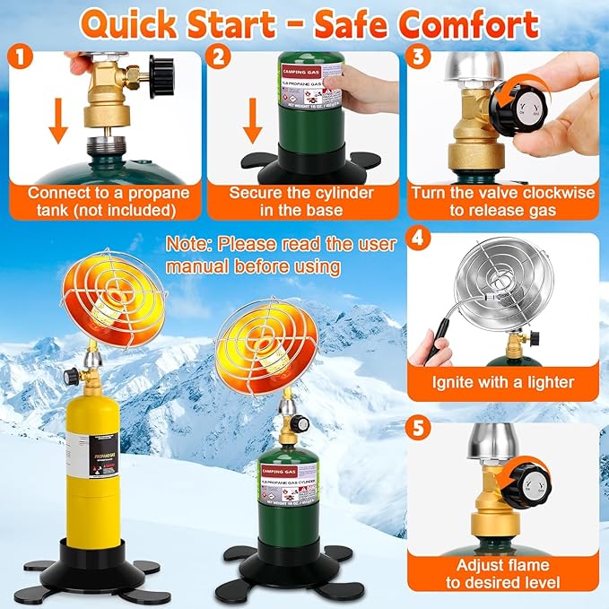 Portable Propane Heater for Camping, Outdoor Space Patio Heater, Powerful Output Compact Radiant Gas Heaters with Foldable Tank Holder for Winter Tent Hunting Ice Fishing Hiking Backyard Garage