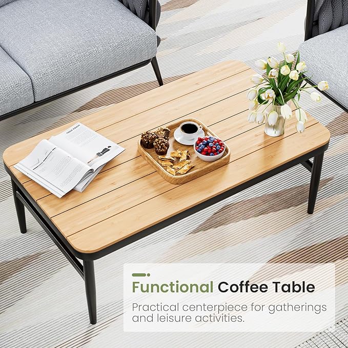 Outdoor Patio Furniture Set, Outdoor 5-Seat Sofa with Coffee Table, Waterproof Thick Cushion Patio Conversation Set, All Weather Outdoor Couch Set for Deck, Lawn, Balcony, Porch