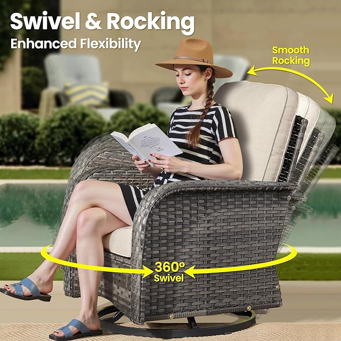 ovios 8-Piece Patio Furniture Set, Outdoor Wicker Sofa with Swivel Chairs Coffee Table, High Back Rattan Couch Loveseat with Comfy Cushions for Porch Yard Deck, Beige