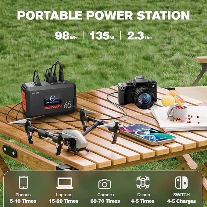 HOWEASY Solar Generator 135W(270W Peak), Portable Power Station with 30W Solar Panel,Power Bank with 110V AC Outlet for Camping, Home, Outdoor Emergency - Image 2