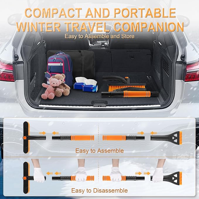 LivTee 32" Extendable Ice Scraper & Snow Brush for Car Windshield, 360?? Rotating Snow Removal Tool for Cars, Trucks & SUVs, Automotive Winter Essentials & Car Accessories for Men, Orange - Image 5