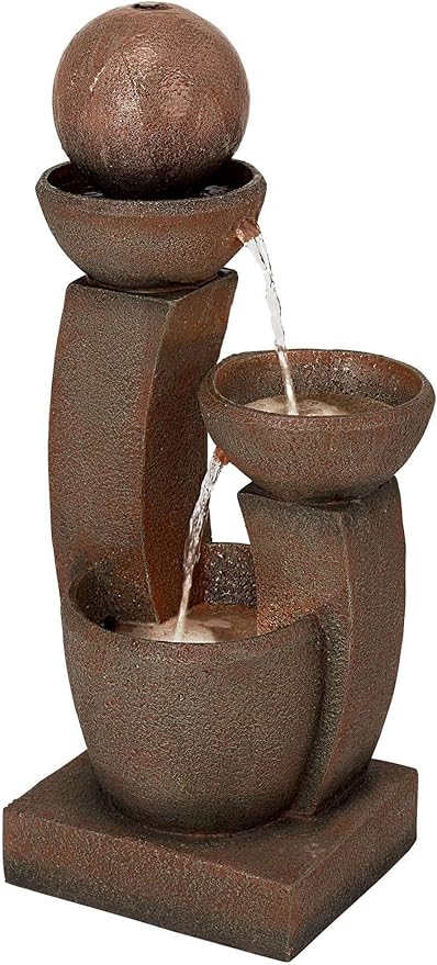 Curved Columns 31" High Large Modern Zen Indoor Outdoor Decor Faux Stone Floor Fountain with Light LED Standing Waterfall Bowl Water Feature for Outside Garden Patio Yard Backyard - John Timberland