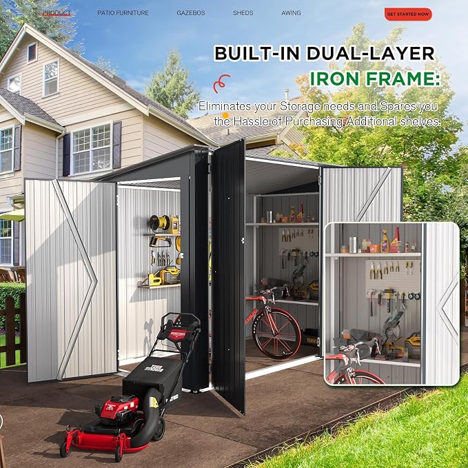 AECOJOY 4'x7' Outdoor Storage Lean to Shed,7x4 Outdoor Horizontal Metal Sheds & Outdoor Storage with Triple Lockable Door, Small Metal Storage Cabinet for Bicycles, Tools Storage for Garden Use - Image 2