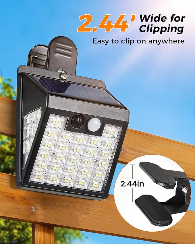 Clip On Solar Lights Outdoor,Motion Sensor Outdoor Lights, 72LEDs 600LM Clip on Solar Fence Lights Outdoor Waterproof LED,Solar Lights for Wall Fence,Deck, Gutter,Camping (1)