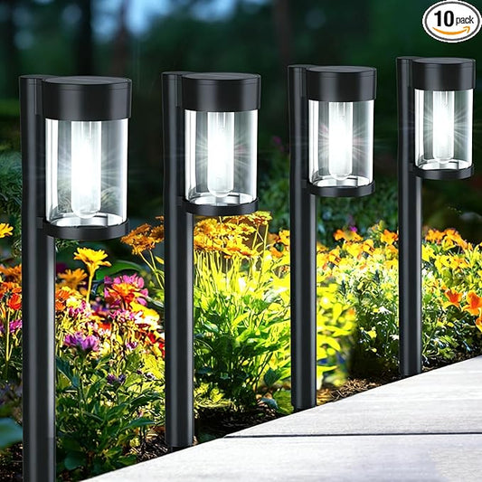 Mancra Solar Pathway Lights Outdoor, 10 Pack Metal & Glass Solar Lights Outdoor Waterproof Landscape Path Lights, Cool White
