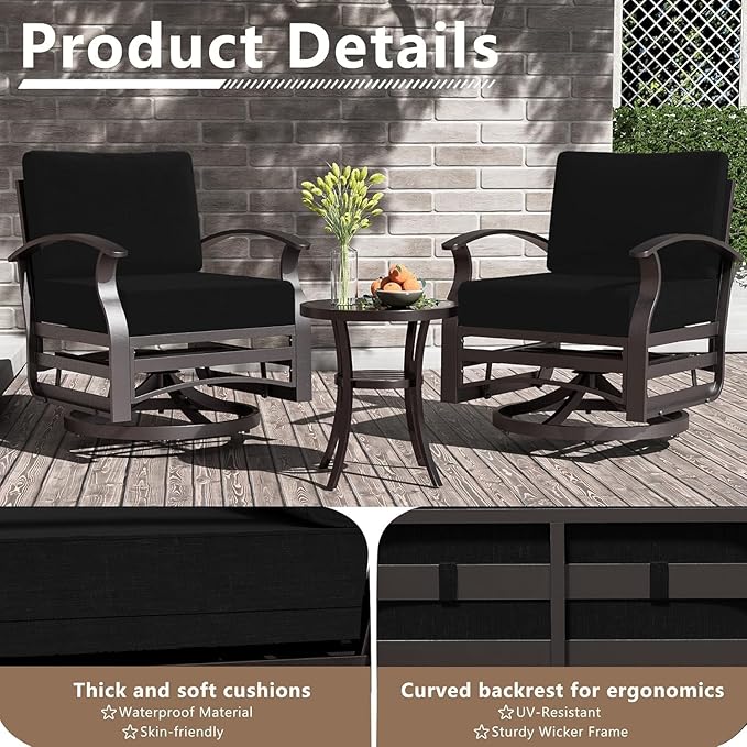 Patio Furniture Set 7-Piece Aluminum Armrest Sofa, Modern Outdoor Living Room Set with 55000 BTU Propane Aluminum Fireplace, Outdoor Rotary Joystick with Thick Cushion