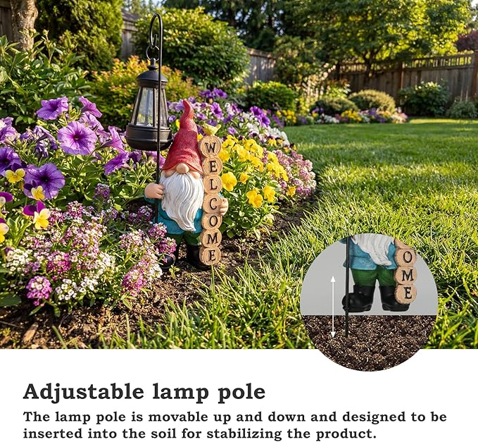PETAFLOP Garden Gnome Statue Decor with Solar Light, Funny Gnomes Figurine for Yard Patio Balcony Home Indoor Outdoor, Mother's Day Birthday Housewarming Gifts for Mom Grandma