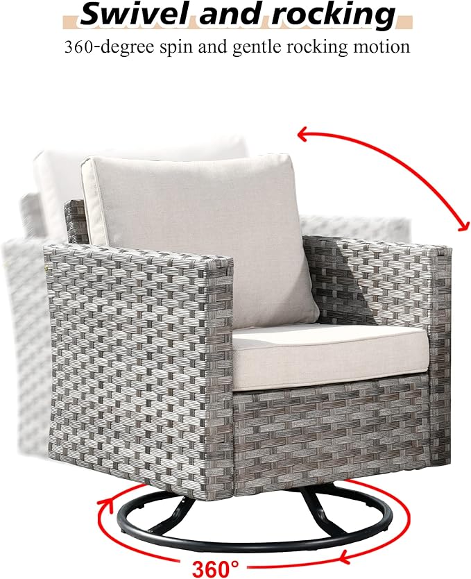 HOOOWOOO 10 Piece Modular Patio Outdoor Sectional Furniture Set with Gas Propane Fire Pit Table,Wicker Conversation Sofa Set with Swivel Chairs,Outside Couch Set(Beige)