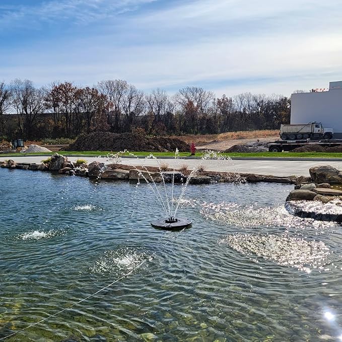 HALF OFF PONDS Floating Fountain, 1/4 HP Pond Aerator, 100 ft Cord, 3000 GPH Water Pump, 9 Spray Patterns, White LED Lights, for Ponds & Water Gardens