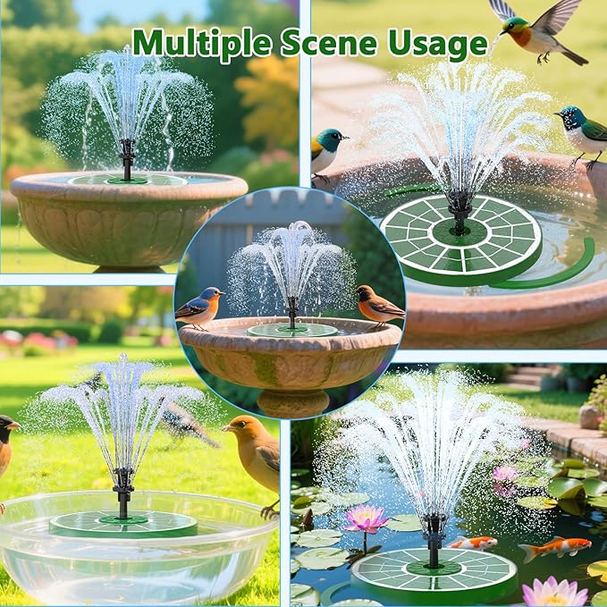 AISITIN 3.5W Solar Fountain for Bird Bath Upgraded 2026, Solar Powered Bird Bath Fountain with 3 Anti-Drift Bracket & Windmill 8 Nozzles & Glass Panel for Garden, Courtyard, Pond, Pool (Geeen)