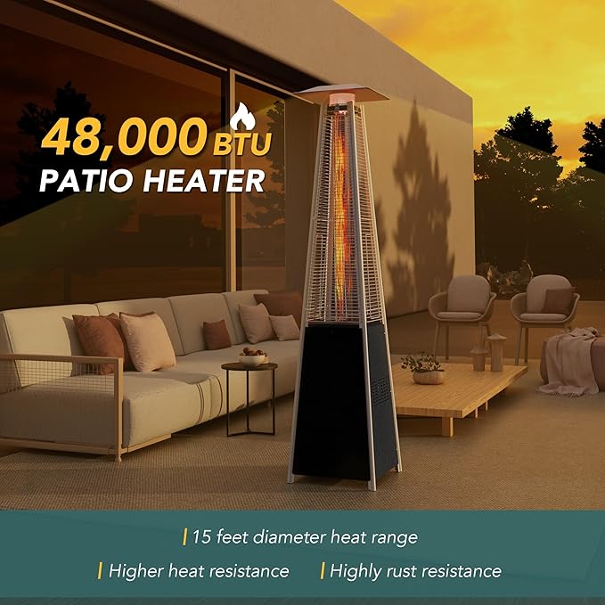 Pamapic Pool Heater Patio Heater, Pyramid 48,000 BTU Portable Heater with Patio Cover, 87" Propane Outdoor Heaters for Patio, Backyard, Balcony with Wheels(Hammered Gray)